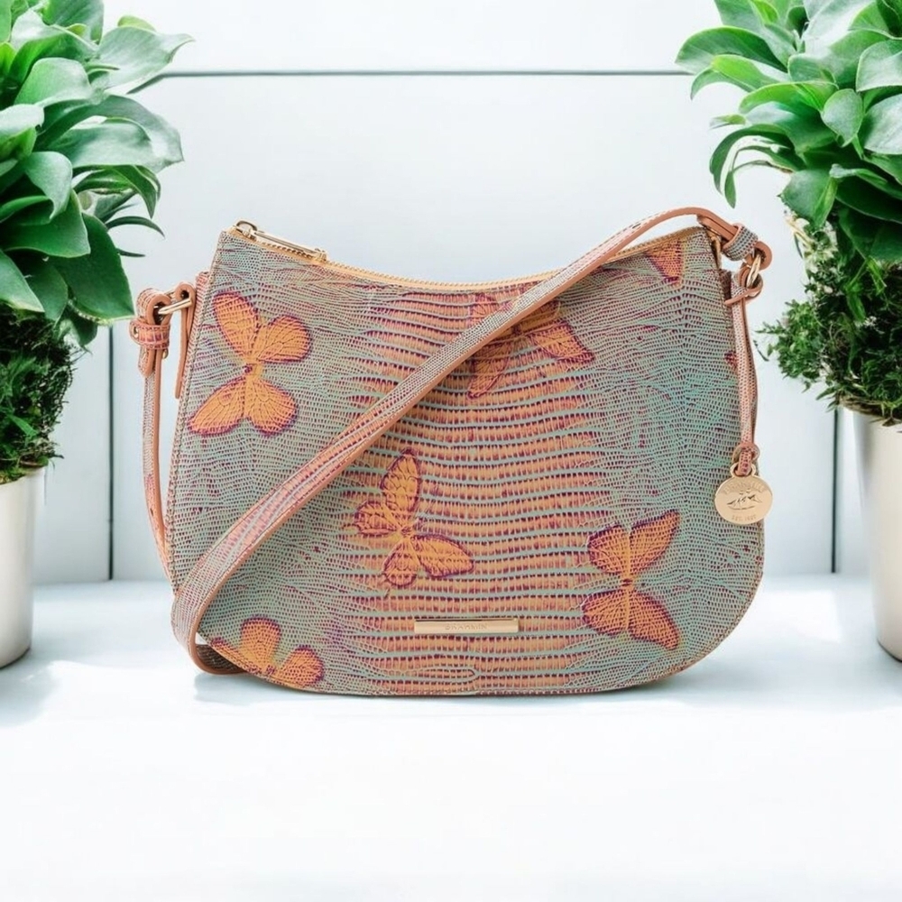 🦋▪️Brahmin ▪️ Shayna Crossbody Bag Mandarin Orange Heatwave Butterfly Leather
